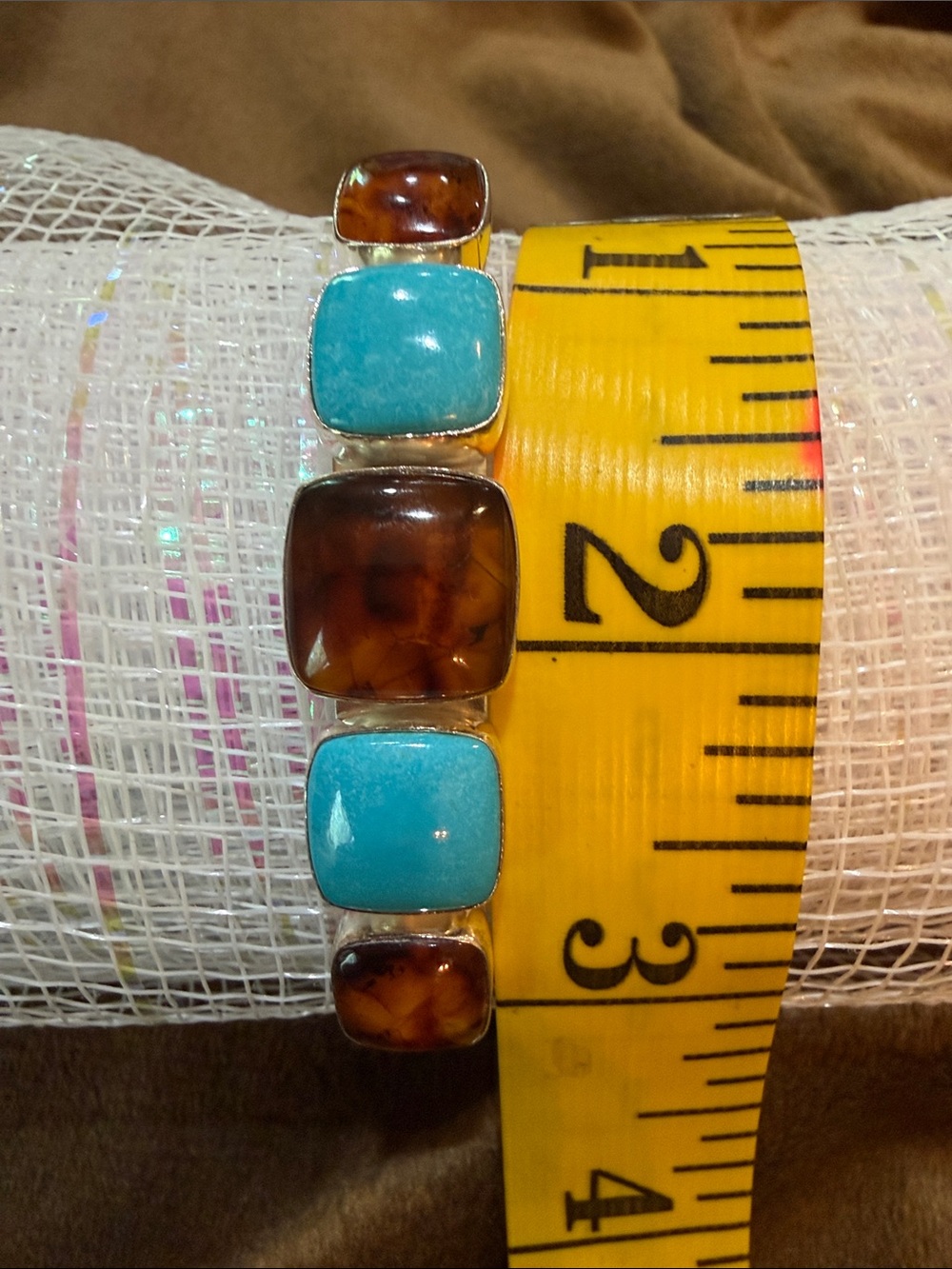 Jay King Desert Rose Turquoise & Amber Sterling Silver Cuff Bracelet   21 g-(239 - Picture 2 of 5